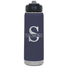 Personalized navy 20 oz vacuum insulated water bottle with 'Monogram letter S' design