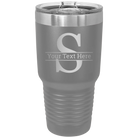 Personalized dark gray 30 oz vacuum insulated tumbler with 'Monogram letter S' design