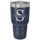 Personalized navy 30 oz vacuum insulated tumbler with 'Monogram letter S' design