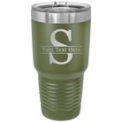 Personalized olive green 30 oz vacuum insulated tumbler with 'Monogram letter S' design