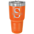 Personalized orange 30 oz vacuum insulated tumbler with 'Monogram letter S' design