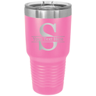 Personalized pink 30 oz vacuum insulated tumbler with 'Monogram letter S' design