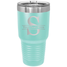 Personalized teal 30 oz vacuum insulated tumbler with 'Monogram letter S' design