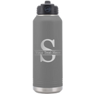 Personalized dark gray 32 oz vacuum insulated water bottle with 'Monogram letter S' design