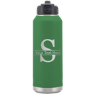 Personalized green 32 oz vacuum insulated water bottle with 'Monogram letter S' design