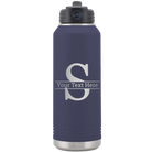 Personalized navy 32 oz vacuum insulated water bottle with 'Monogram letter S' design