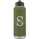 Personalized olive green 32 oz vacuum insulated water bottle with 'Monogram letter S' design