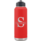 Personalized red 32 oz vacuum insulated water bottle with 'Monogram letter S' design