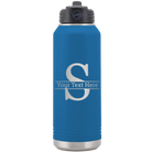 Personalized royal blue 32 oz vacuum insulated water bottle with 'Monogram letter S' design