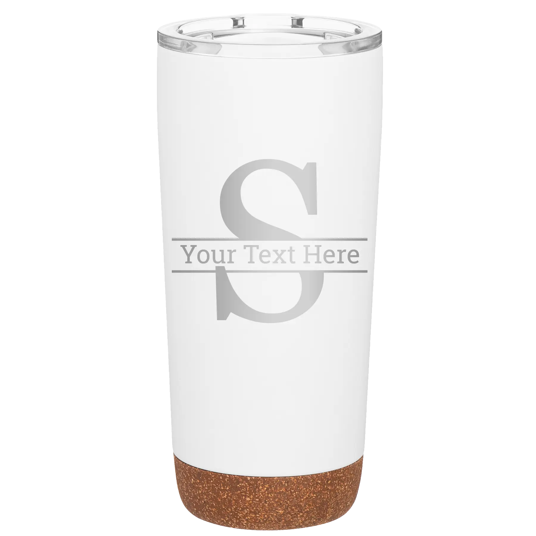 Personalized white 20 oz vacuum insulated tumbler with 'Monogram letter S' design