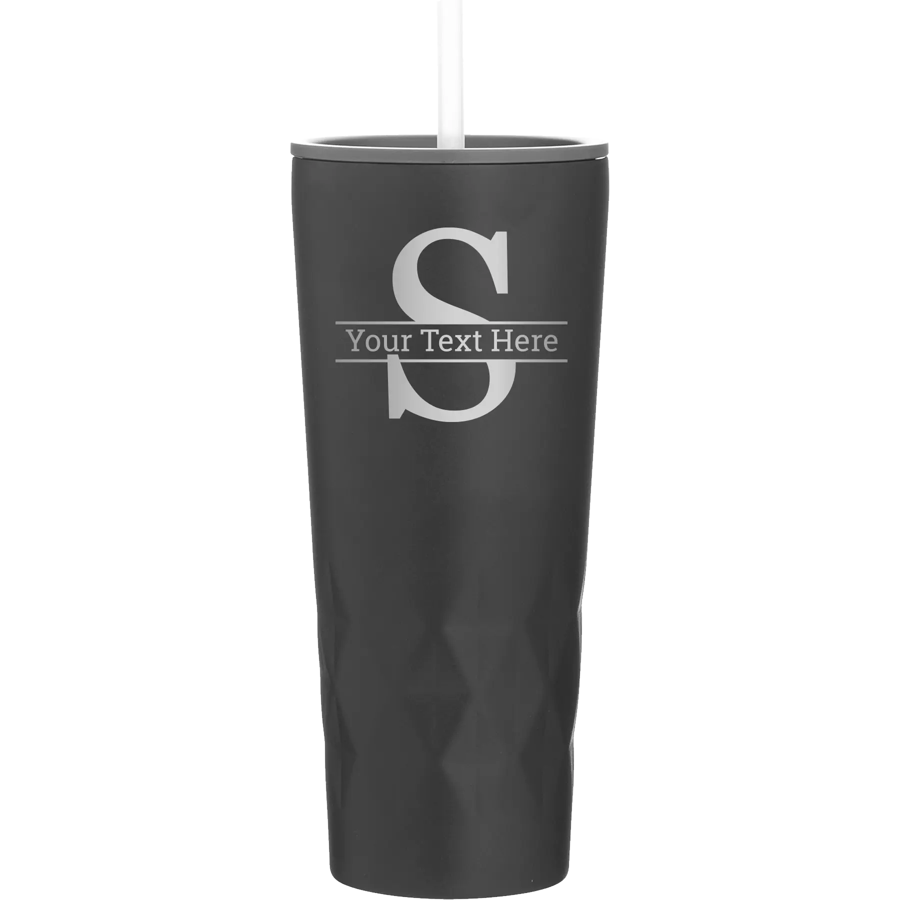 Personalized black 20 oz vacuum insulated tumbler with 'Monogram letter S' design