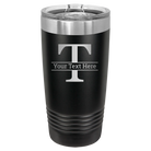 Personalized black 20 oz vacuum insulated tumbler with 'Monogram letter T' design
