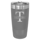 Personalized dark gray 20 oz vacuum insulated tumbler with 'Monogram letter T' design