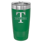 Personalized green 20 oz vacuum insulated tumbler with 'Monogram letter T' design