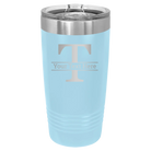 Personalized light blue 20 oz vacuum insulated tumbler with 'Monogram letter T' design