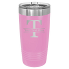 Personalized light purple 20 oz vacuum insulated tumbler with 'Monogram letter T' design
