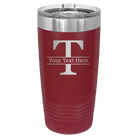 Personalized maroon 20 oz vacuum insulated tumbler with 'Monogram letter T' design
