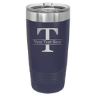 Personalized navy 20 oz vacuum insulated tumbler with 'Monogram letter T' design