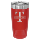 Personalized red 20 oz vacuum insulated tumbler with 'Monogram letter T' design