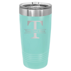Personalized teal 20 oz vacuum insulated tumbler with 'Monogram letter T' design