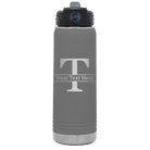 Personalized dark gray 20 oz vacuum insulated water bottle with 'Monogram letter T' design