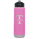 Personalized light purple 20 oz vacuum insulated water bottle with 'Monogram letter T' design