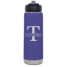 Personalized purple 20 oz vacuum insulated water bottle with 'Monogram letter T' design