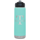 Personalized teal 20 oz vacuum insulated water bottle with 'Monogram letter T' design