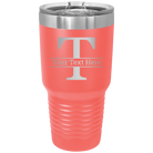 Personalized coral 30 oz vacuum insulated tumbler with 'Monogram letter T' design