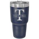 Personalized navy 30 oz vacuum insulated tumbler with 'Monogram letter T' design