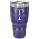 Personalized purple 30 oz vacuum insulated tumbler with 'Monogram letter T' design