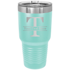 Personalized teal 30 oz vacuum insulated tumbler with 'Monogram letter T' design
