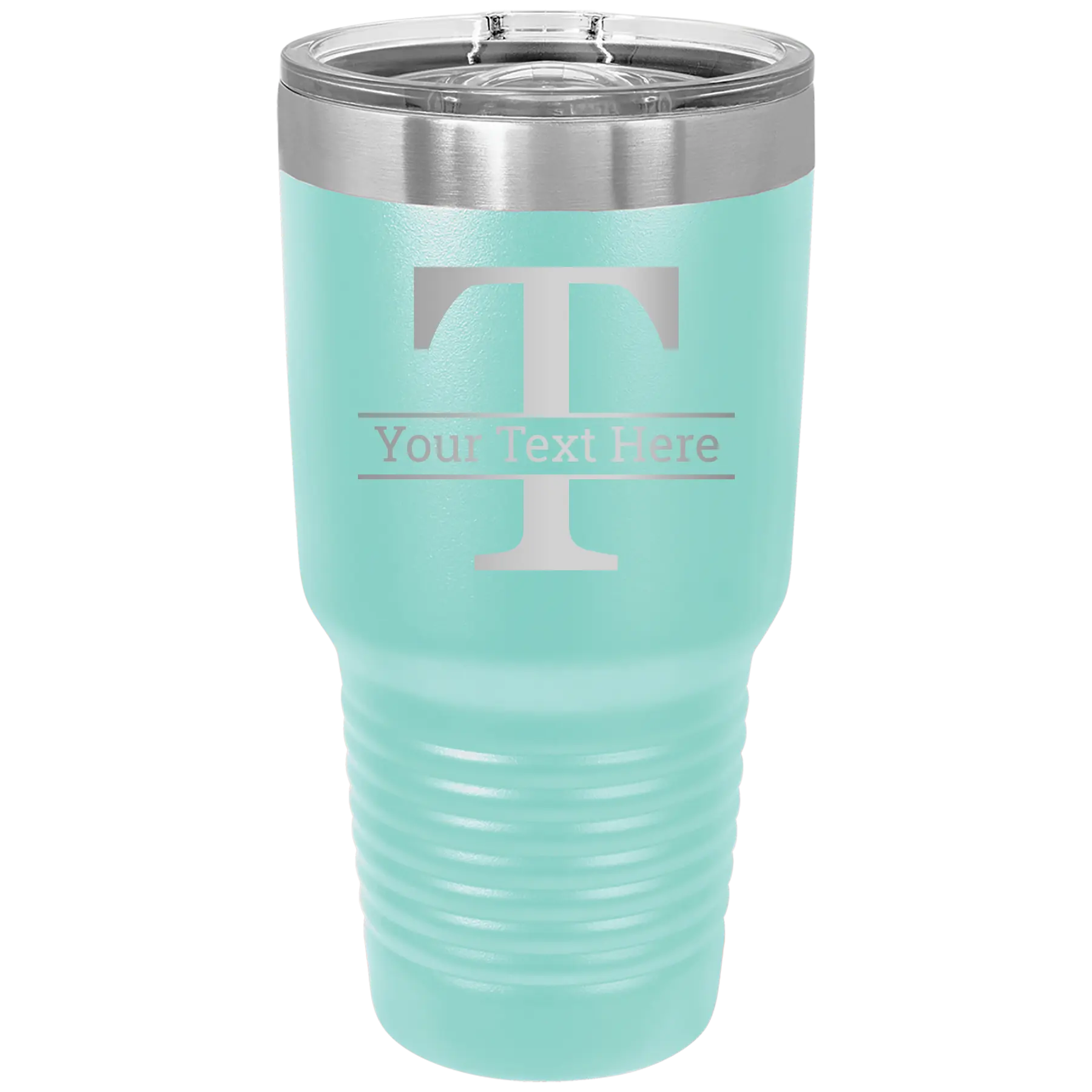 Personalized teal 30 oz vacuum insulated tumbler with 'Monogram letter T' design