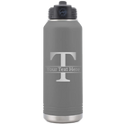 Personalized dark gray 32 oz vacuum insulated water bottle with 'Monogram letter T' design