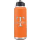Personalized orange 32 oz vacuum insulated water bottle with 'Monogram letter T' design