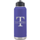 Personalized purple 32 oz vacuum insulated water bottle with 'Monogram letter T' design