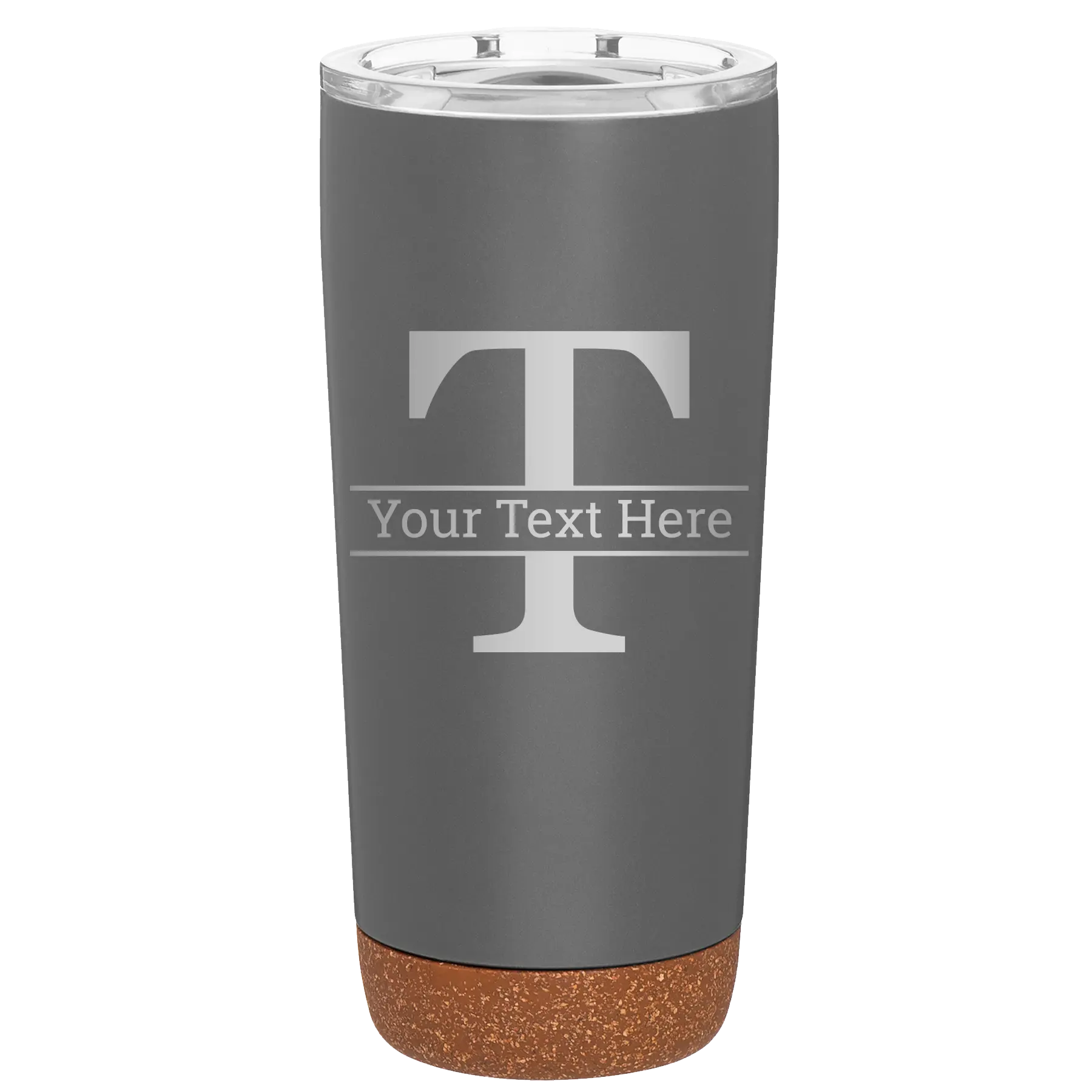 Personalized storm gray 20 oz vacuum insulated tumbler with 'Monogram letter T' design