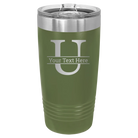 Personalized olive green 20 oz vacuum insulated tumbler with 'Monogram letter U' design