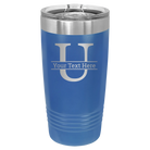 Personalized royal blue 20 oz vacuum insulated tumbler with 'Monogram letter U' design