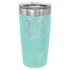 Personalized teal 20 oz vacuum insulated tumbler with 'Monogram letter U' design