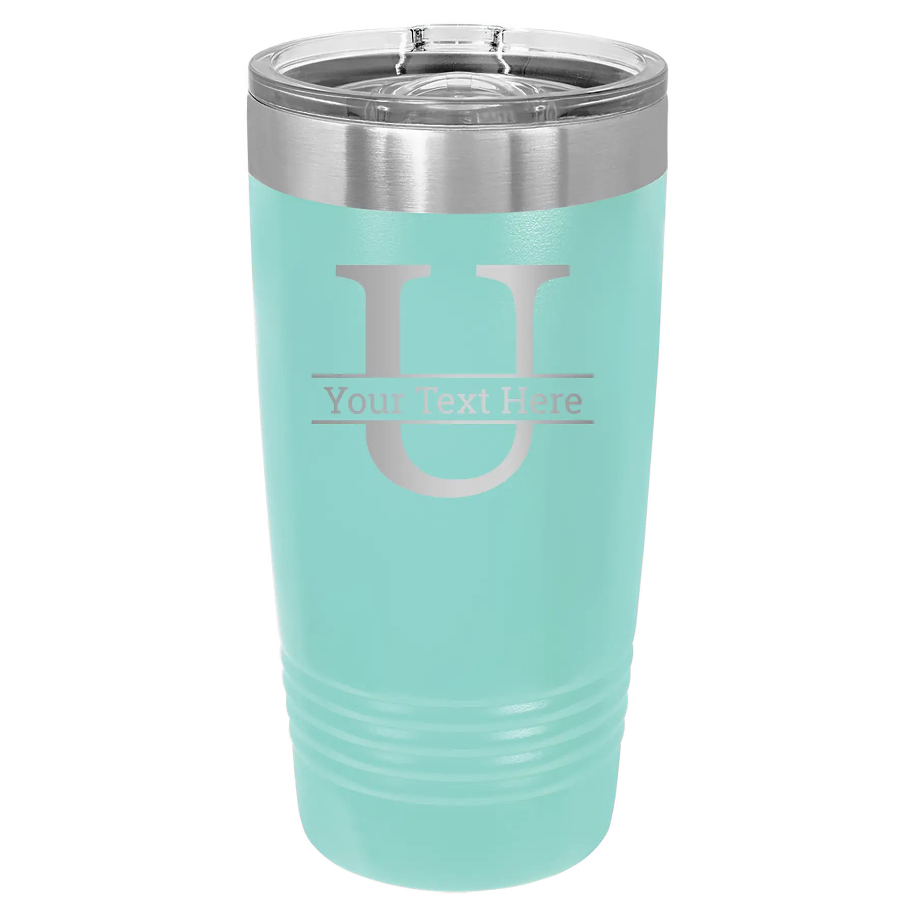 Personalized teal 20 oz vacuum insulated tumbler with 'Monogram letter U' design