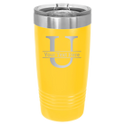 Personalized yellow 20 oz vacuum insulated tumbler with 'Monogram letter U' design