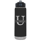 Personalized black 20 oz vacuum insulated water bottle with 'Monogram letter U' design