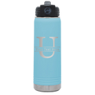 Personalized light blue 20 oz vacuum insulated water bottle with 'Monogram letter U' design