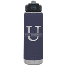 Personalized navy 20 oz vacuum insulated water bottle with 'Monogram letter U' design