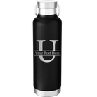 Personalized black 24 oz vacuum insulated water bottle with 'Monogram letter U' design
