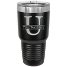 Personalized black 30 oz vacuum insulated tumbler with 'Monogram letter U' design