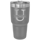 Personalized dark gray 30 oz vacuum insulated tumbler with 'Monogram letter U' design