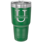 Personalized green 30 oz vacuum insulated tumbler with 'Monogram letter U' design