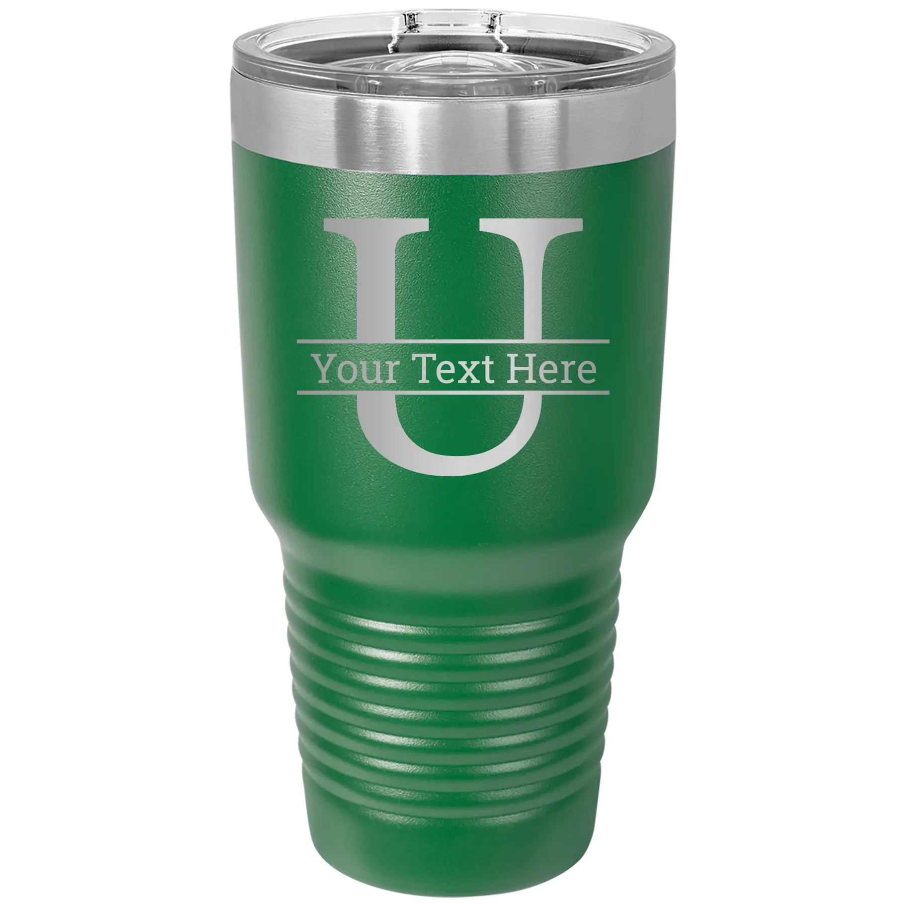 Personalized green 30 oz vacuum insulated tumbler with 'Monogram letter U' design